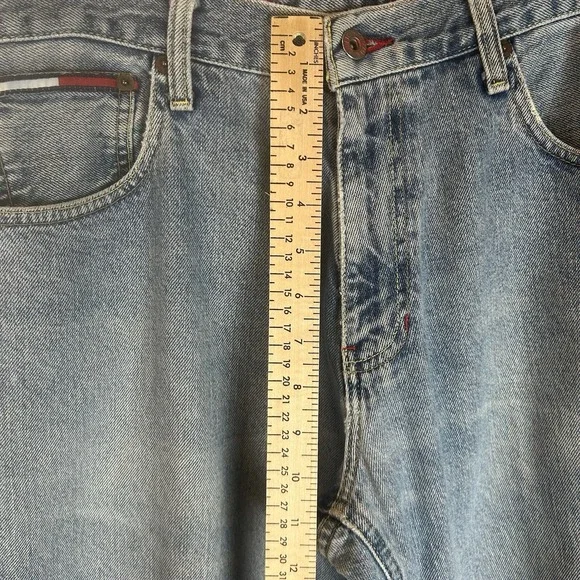 VTG Tommy Hilfiger Jeans‎ Mens 32x30 Blue Baggy Loose Wide Leg 90s Flag Logo USA
